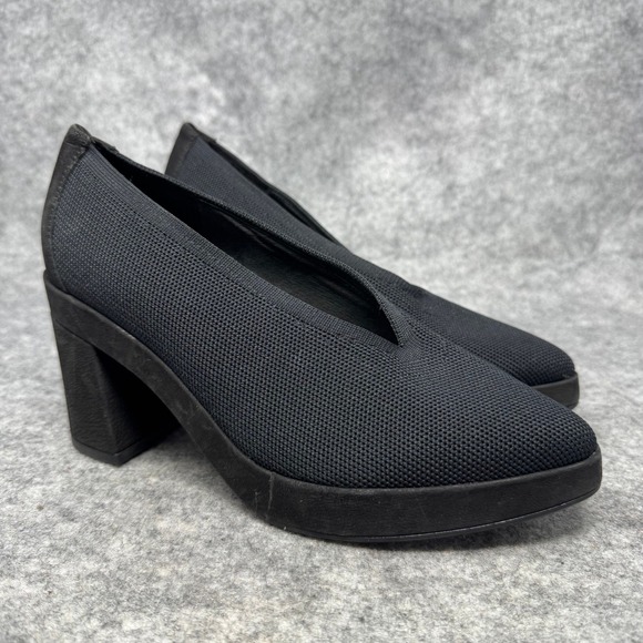 Eileen Fisher Gaby Knit Block Heel Pumps Womens Size 7.5 Black Minimalist Casual - Picture 1 of 11